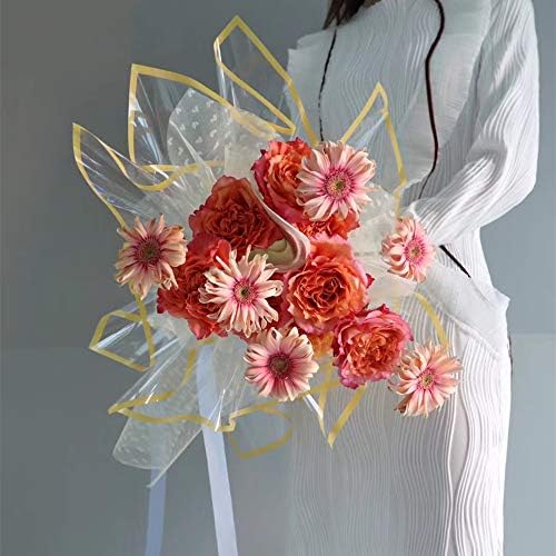 כורכת נייר עטיפת פרחים קוריאני עטיפת זר פרחים עמיד למים עם קו צבעוני, 22.8 על 22.8 אינץ ' - 20 גיליונות
