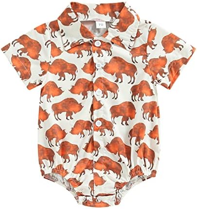 חולצת תינוק בן יומו של ילד רומפר הדפס פרה של שרוול ארוך כפתור דש בגד גוף בגדים עליונים בגדים מערביים