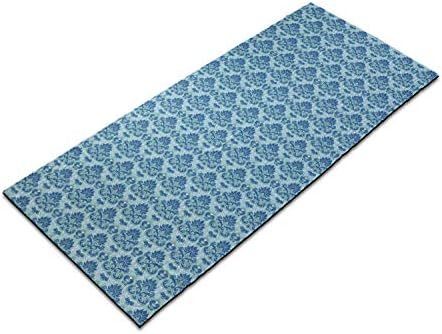 מגבת מחצלת יוגה של אמבסון דמשון, דפוס צבעוני כחול עם תחיית אריחים בסגנון מערבי פרחים השפעות בארוק, כיסוי