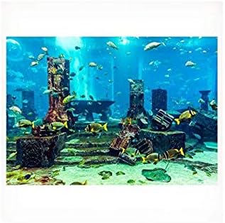 התת עיר חורבות אקווריום פוסטר, אלמוגים אקווריום רקע מתחת למים פוסטר דגי טנק קיר קישוטי מדבקה