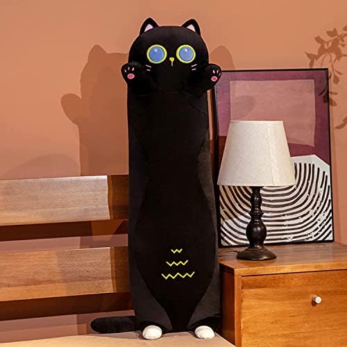 גל שחור חתול קטיפה חמודה כרית גוף ארוכה מכוונת קריקטורה מצוירת חיות ממולאות חתול פלושי כריות בובה רכות