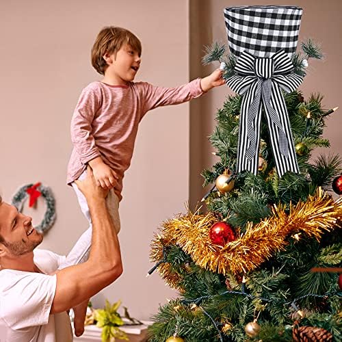 כובע טופר עץ חג המולד, טופר עץ חג המולד נשלף, כובע עליון משובץ קלאסי מתקפל עם קשת גדולה לקישוטים לחג