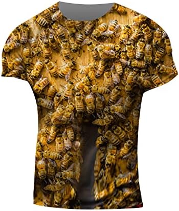 קיץ דבורת דבש גרפי קצר שרוול חולצות לגברים 3 ד מודפס אופנה צוות צווארון חיצוני חולצות