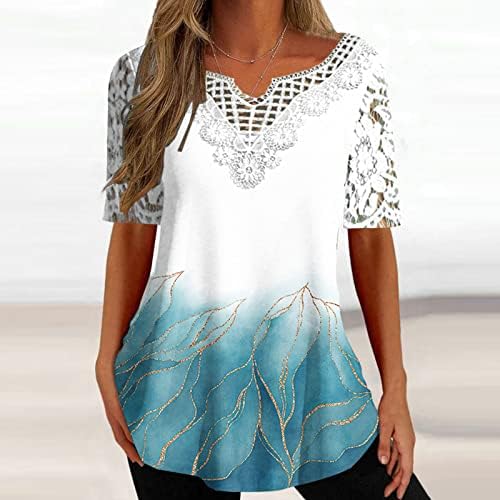 מרגינרי נשים חולצות 2023 מתגנדר מזדמן קצר שרוול צווארון חולצות חמוד פרחוני הדפסת תחרה רופף בכושר קיץ