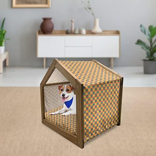 Ambesonne Abstract Moden Dog House, מעגלים מורכבים בסגנון רטרו, מלונה כלבים ניידת מקורה וחיצונית עם