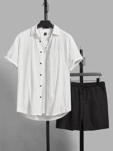 Lubose שני תלבושות של שני חלקים לגברים גברים חולצת הדפס מפוספס ומכנסיים קצרים המותניים