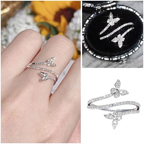 כפול פרפר טבעת כסף זירקון יהלומי חתונת אירוסין טבעת תכשיטי מתנה לנשים פרפר צורה