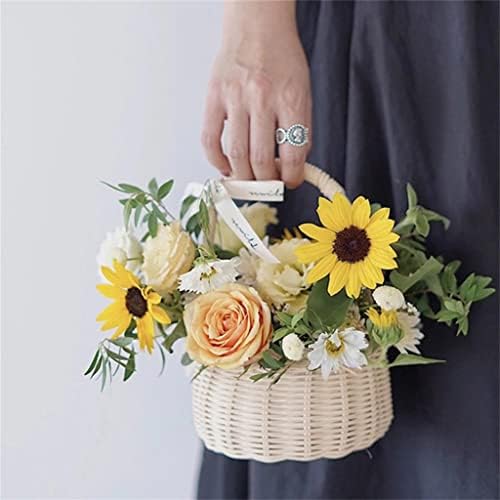 Kfjbx סל פרחים ארוגים ביד סל רטן סל מטבח בית אחסון גינה מכולות לחתונה