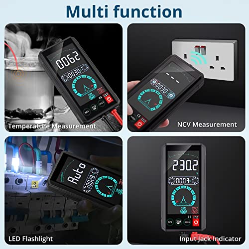 Allmeter Digital Multimeter Multimeter מסך מגע USB נטען נטען 6000 ספירות תצוגה גדולה עם קיבול AC/DC