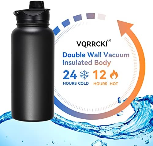 VQrrrcki 32 גרם בקבוק מים מבודד עם מכסה קש ומכסי פה רחבים, בקבוקי מים ספורטיביים מפלדת אל חלד, ואקום