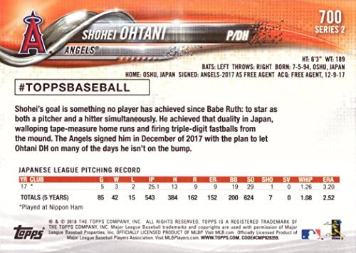 2018 Topps Baseball 700 כרטיס טירון Shohei Ohtani