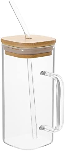 קבילוק זכוכית בקבוקי מים זכוכית כוסות עם עץ מכסים וקשיות כיכר שתיית משקפיים אייס קפה משקפיים משקאות
