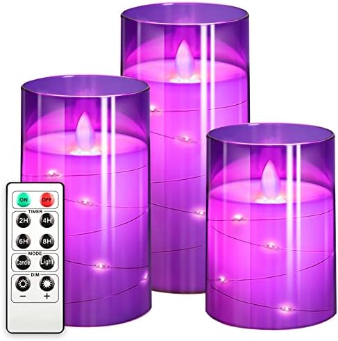 נוראדה נרות נרות ללא פלמוס 3 חבילה: אורות מיתרים מובנים כוכבים סוללת זכוכית בלתי ניתנת לשבירה נרות עמוד