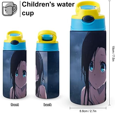 בקבוק מים עם קש חמוד ילדה חמודה כוס ואקום נירוסטה מבודדת 500 מל לבית הספר