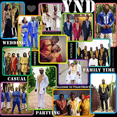 תלבושת ומכנסיים אפריקאים של דשיקי אפריקאים של Ynd's גברים, חולצה עם הדפס זהב