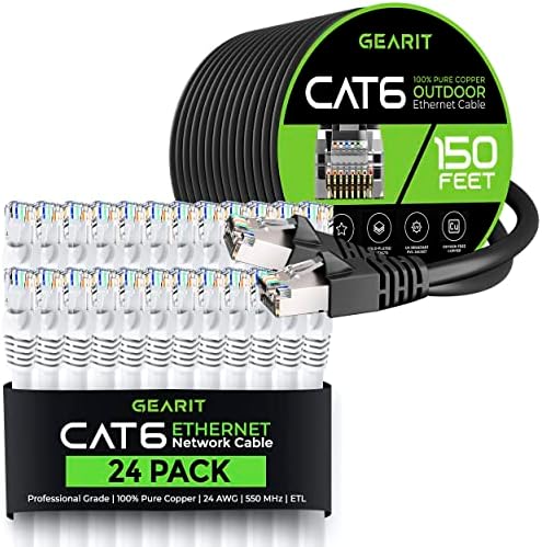 Gearit 24 פאק 1.5ft Cat6 כבל Ethernet וכבל Cat6 150ft