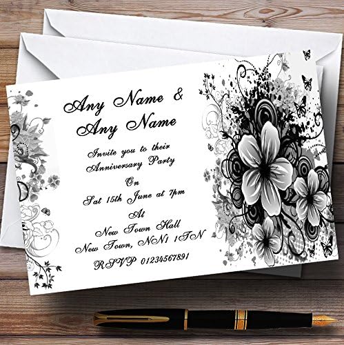 פרחים לבנים שחורים פרפר פרפר יום נישואין למסיבת הזמנות מותאמות אישית