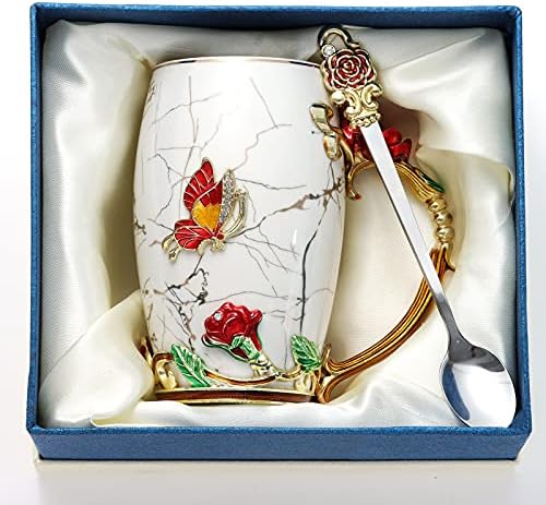 ספל פרחי פרפר אוסאטי שיש - מתנות לנשים לחתונה יום הולדת - עיצוב ייחודי עם כף - מתנת יום הולדת רעיונות