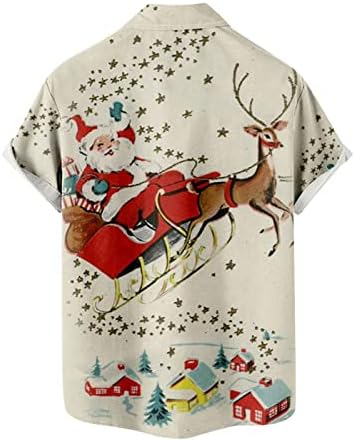 גברים של חג המולד קצר שרוול כפתור למטה חולצות בציר באולינג חולצה מזדמן סנטה קלאוס מודפס כושר רגיל למעלה