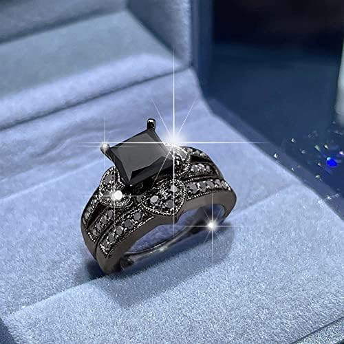 כיכר שחור מעוקב זירקוניה כלה אהבת ריינסטון אירוסין טבעת מלא יהלומי זירקוניה סוליטייר טבעת 6 10 מגניב