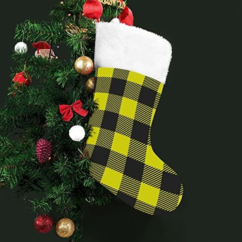 צהוב ושחור שנבדק לחג המולד תלויים גרב סנטה חמוד לקישוטים לחג המולד מתנות קישוטים