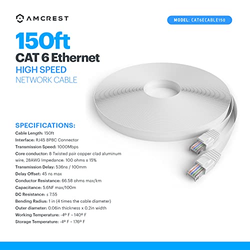 AMCREST CAT6E 4K וידאו וידאו כבל אתרנט POE 150ft כבל רשת מהירות גבוהה לאינטרנט למצלמות IP אבטחה של POE,