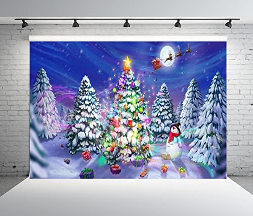 BELECO 10X8FT בד פנטזיה ירח לילה תפאורת חג מולד סנטה קלאוס מתנות איילים שלג איש חג המולד לבן עצי חורף
