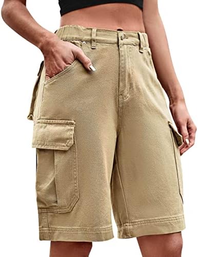 מכנסי מטען קצרים נשים במותן גבוה בצבע אחיד תלבושות ברגליים ישרות חוף קצר חוף מזדמן מזדמן מכנסי ג'ינס