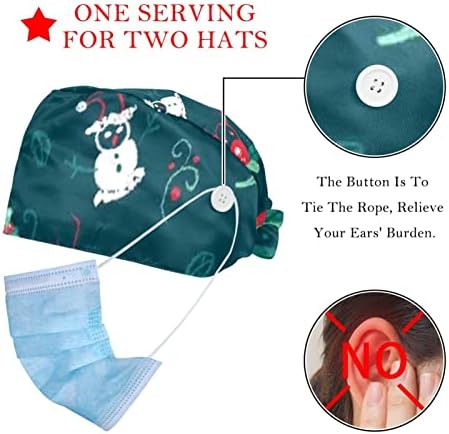 דיייה 2 חבילות מתכוונן עבודה כובע עם כפתור סרט זיעת עבור אחיות נשים קוקו כובע סוכריות ועץ חג המולד