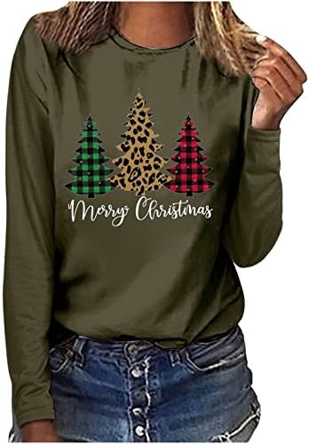 גבירותיי חג מולד שמח שרוול ארוך חולצת נשים נשים חג המולד נמר באפלו משובץ סוודר עץ סווטשירט נוח טרנדי