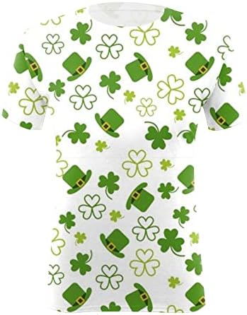 חולצת יום סנט פטריק נשים נשים תלתן אירי לב שרוול קצר צמרות גודל גודל שמרוק ירוק ארבע תלתן עלים תלתן