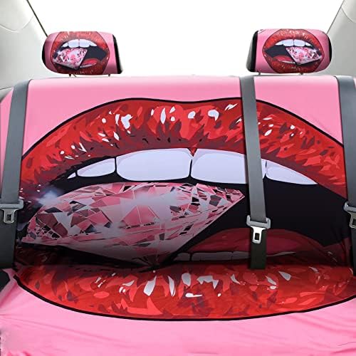 24 חתיכות כיסויי מושב מכונית שפתיים סט מלא לנשים, אביזרי רכב שפתיים, כיסוי מושב מכונית דפוס יהלום כיסוי