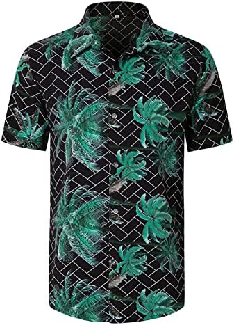 חולצות כפתורים בהוואי של גברים בהוואי בכושר רגיל עם שרוול קצר פרחוני מודפס חולצה חוף חופשה