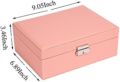 קופסא תכשיטים לנשים: עור עם מנעול 2 שכבה נייד תכשיטי ארגונית ותיבה אחסון מקרה שרשראות צמידי טבעות עגיל