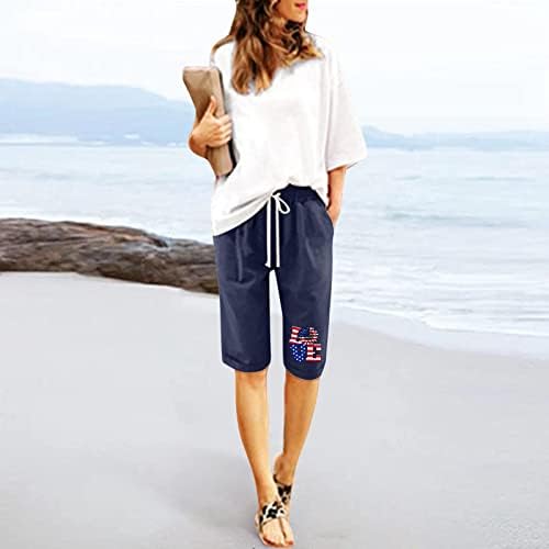 מכנסיים קצרים ברמודה לנשים באורך הברך קיץ מכנסי ג'רזי בצבע אחיד מזדמן עם כיסים מכנסיים קצרים של חוף