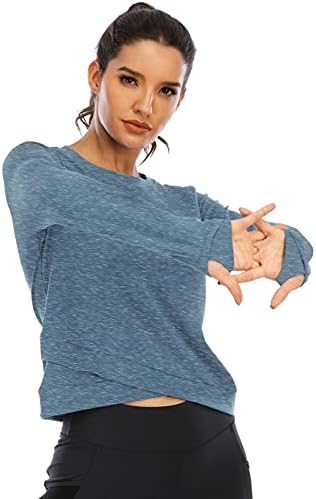 חולצות יבול שרוול ארוך לנשים כושר רופף חולצות יוגה לנשים חולצות אימון שרוול ארוך לנשים עם חור אגודל