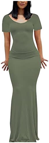 נשים מקרית קיץ שמלות 2023 קצר שרוול סקסי מוצק ארוך מזדמן רזה מתאים בית שמלת שמלות