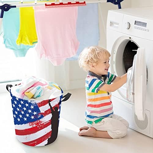 אמריקאי דגל וחירות עגול כביסת מתקפל עמיד למים בגדים מלוכלכים סלי עם ידיות כביסה סל אחסון תיק