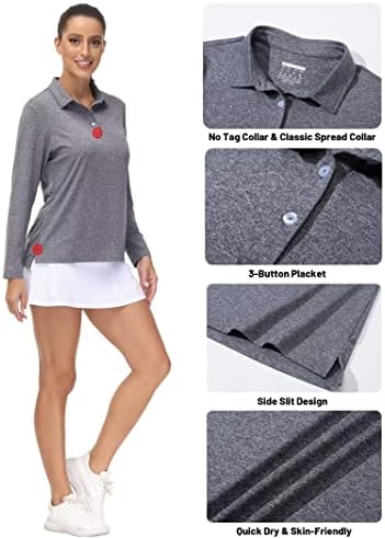 חולצות פולו לנשים של Magcomsen שרוול ארוך UPF 50+ הגנת שמש חולצות גולף מהירות אימון אתלטי יבש חולצה