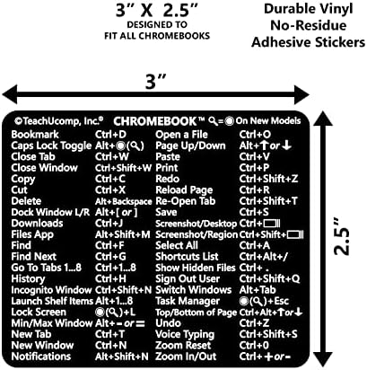 מדבקת קיצורי מקלדת של Teachucom Demance למערכת ההפעלה Chrome עבור Chromebooks Aide Aide Sheet- ויניל