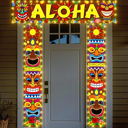 90 אור 3 יחידות הוואי ואאו מסיבת קישוטי מואר טיקי באנרים אלוהה טרופי מואנה פלמינגו דלת מרפסת סימני קיר