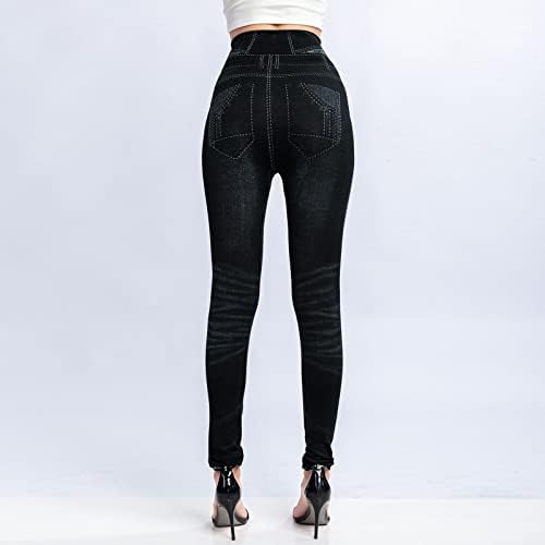 נשים ג'ינס אלסטיות חותלות פס תרמי הדפסת חיקוי ג'ינס חותלות טייץ 'תלבושות מכנס טיולים תלבושות ירך יוגה