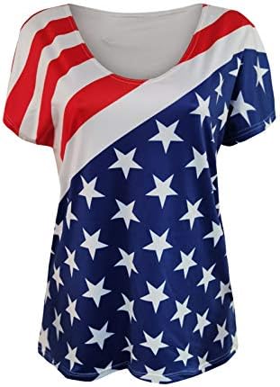 חולצות 4 ביולי נשים ארהב דגל דגל חולצת חולצת קיץ צמרות מזדמנים עם שרוול קצר פסים פסים עניבה על גבי חולצה