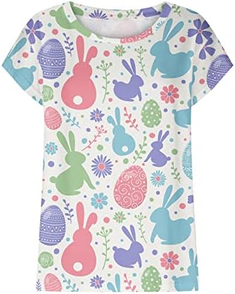 חולצות פסחא לנשים מצחיקות סקופ צוואר שרוול שרוול טשירטים ביצי ארנבות חמודות מזדמנים הדפסים 2023 צמרות