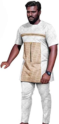 בגדים אפריקאים של Bazin Riche לגברים חולצת הדפס ומכנסיים 2 חלקים בתוספת תלבושות חולצה מזדמנות בגודל
