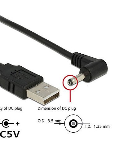 USB 2.0 זכר לזווית ימנית 90 מעלות 3.5 ממ 1.35 ממ DC תקע חשמל חבית 5V כבל 80 סמ