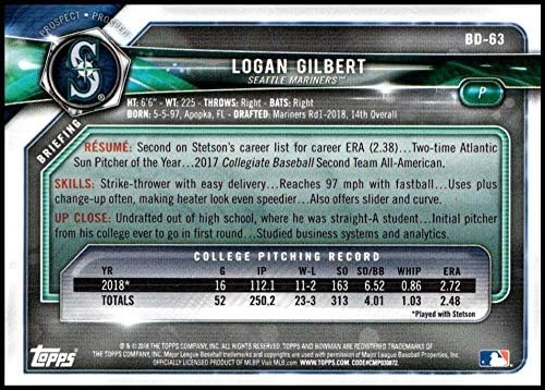 דראפט Bowman 2018 BD-63 Logan Gilbert Seattle Baseball