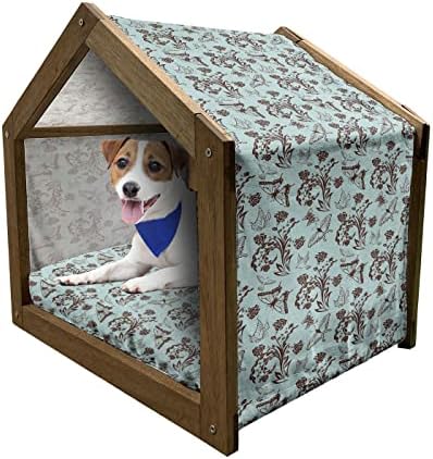 כלבי אמבסון בית כלבים מעץ, דפוס עם צלליות כלבים גזעים שונים חובב בעלי חיים חובב חיות מחמד הדפס, מלונה
