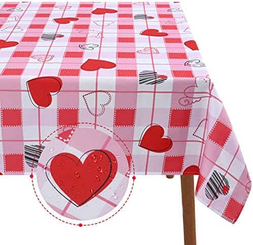 מפת שולחן ליום האהבה, מתנות בד שולחן משובץ ליום האהבה לאהבה, מפת שולחן מרובעת עמידה למים לקישוט מסיבת