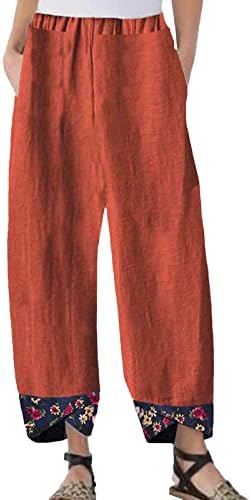 כותנה פשתן קאפרי מכנסיים נשים מקרית קיץ קאפרי מכנסיים עם כיסים גבוהה מותן קומפי חוף מכנסיים בציר הרמון